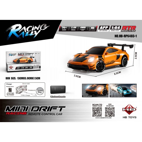 R/C car for MINI Drift 1:64 SmokeRacer Orange
