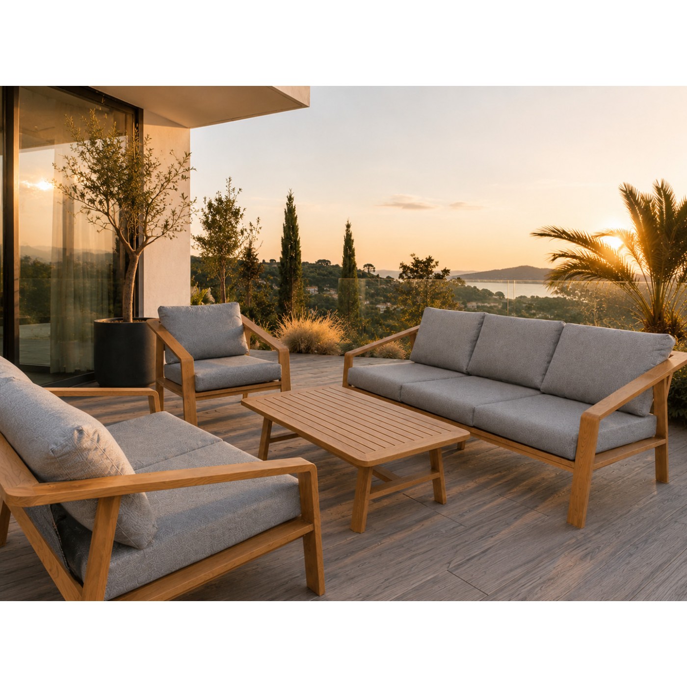 Aluminum Garden Furniture Two Sofas + Armchair + Table