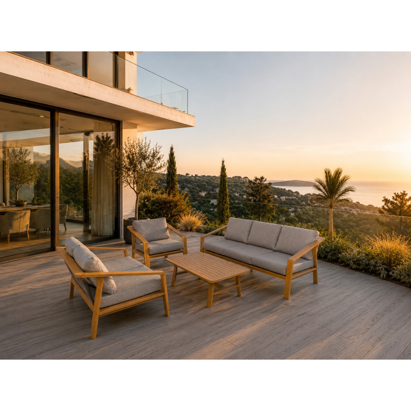 Aluminum Garden Furniture Two Sofas + Armchair + Table