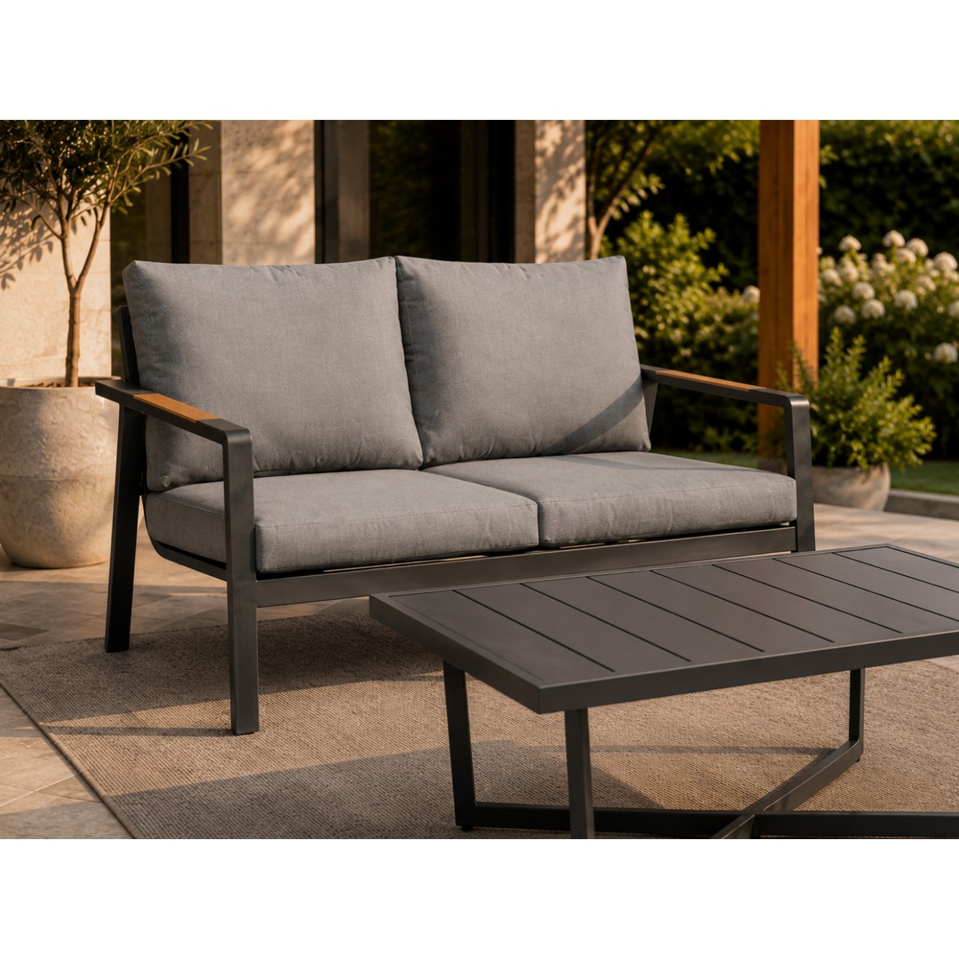 Aluminum Garden Furniture Sofa + Two Armchairs + Table