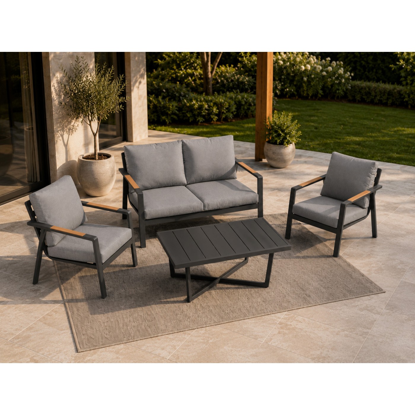 Aluminum Garden Furniture Sofa + Two Armchairs + Table