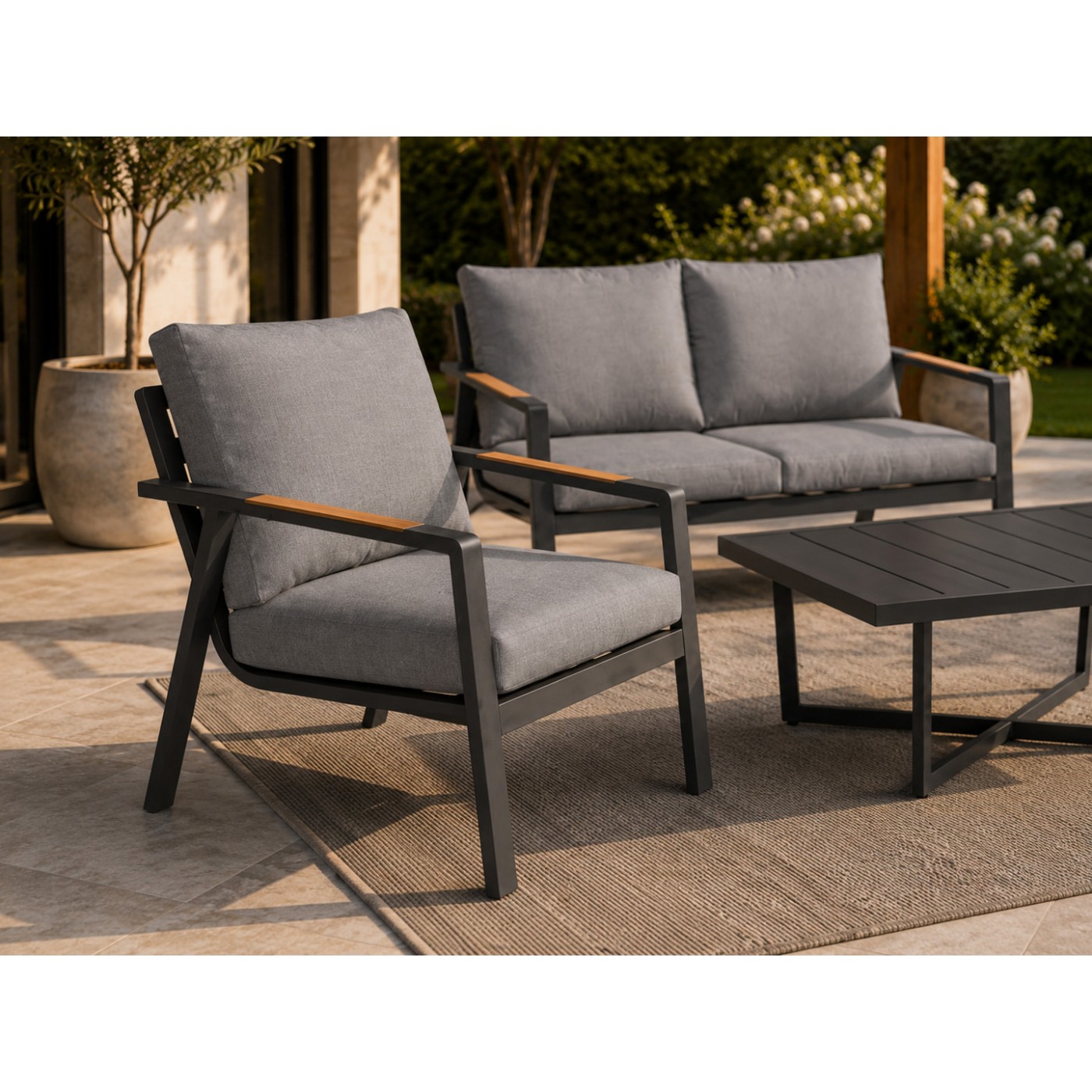 Aluminum Garden Furniture Sofa + Two Armchairs + Table
