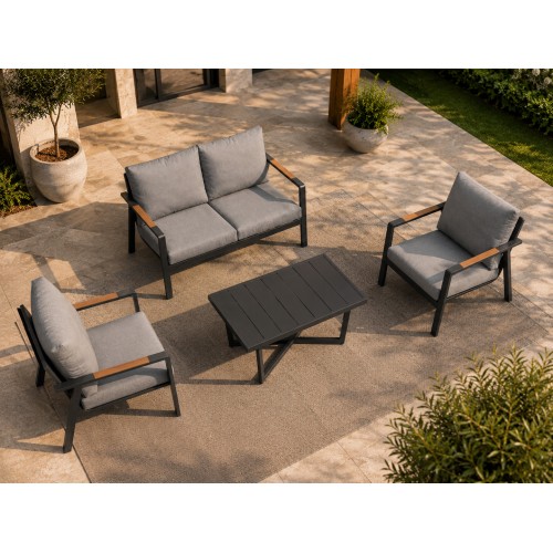 Aluminum Garden Furniture Sofa + Two Armchairs + Table