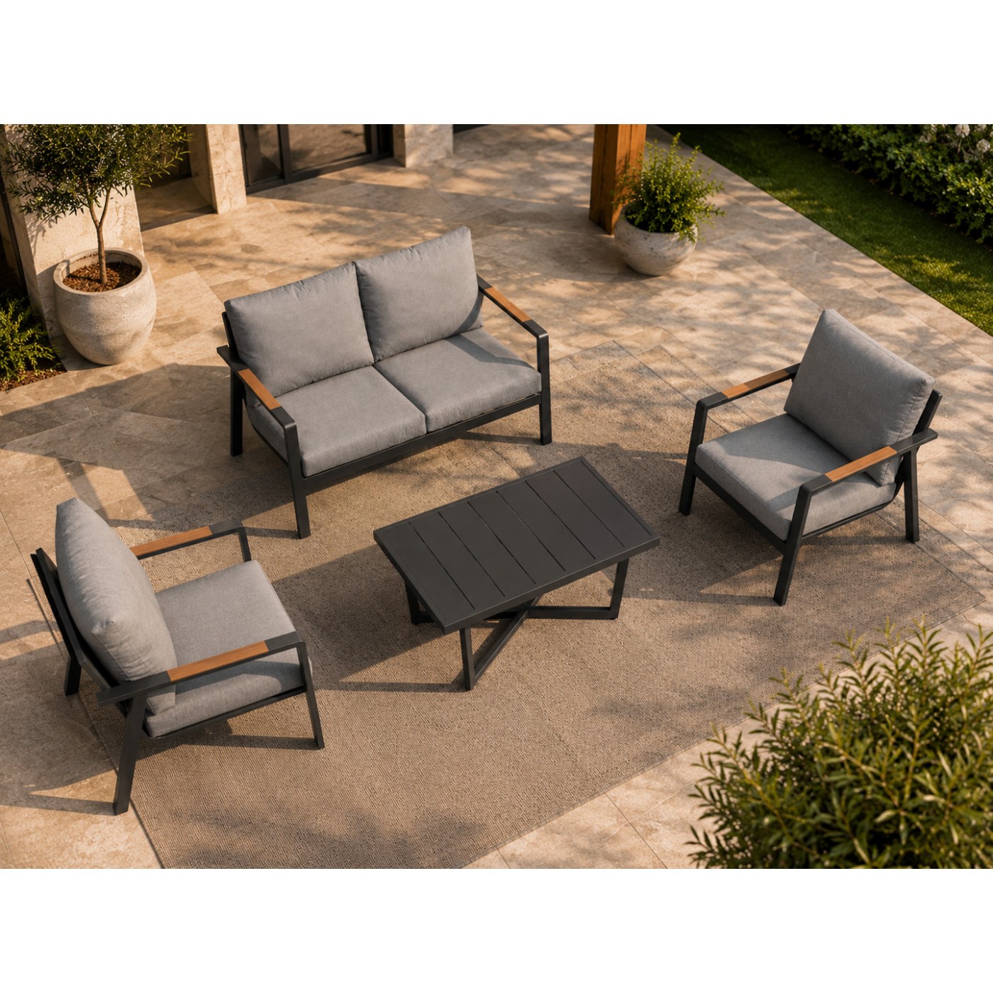 Aluminum Garden Furniture Sofa + Two Armchairs + Table