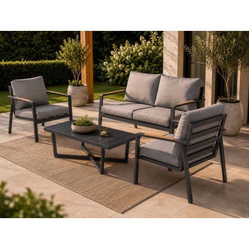 Aluminum Garden Furniture Sofa + Two Armchairs + Table