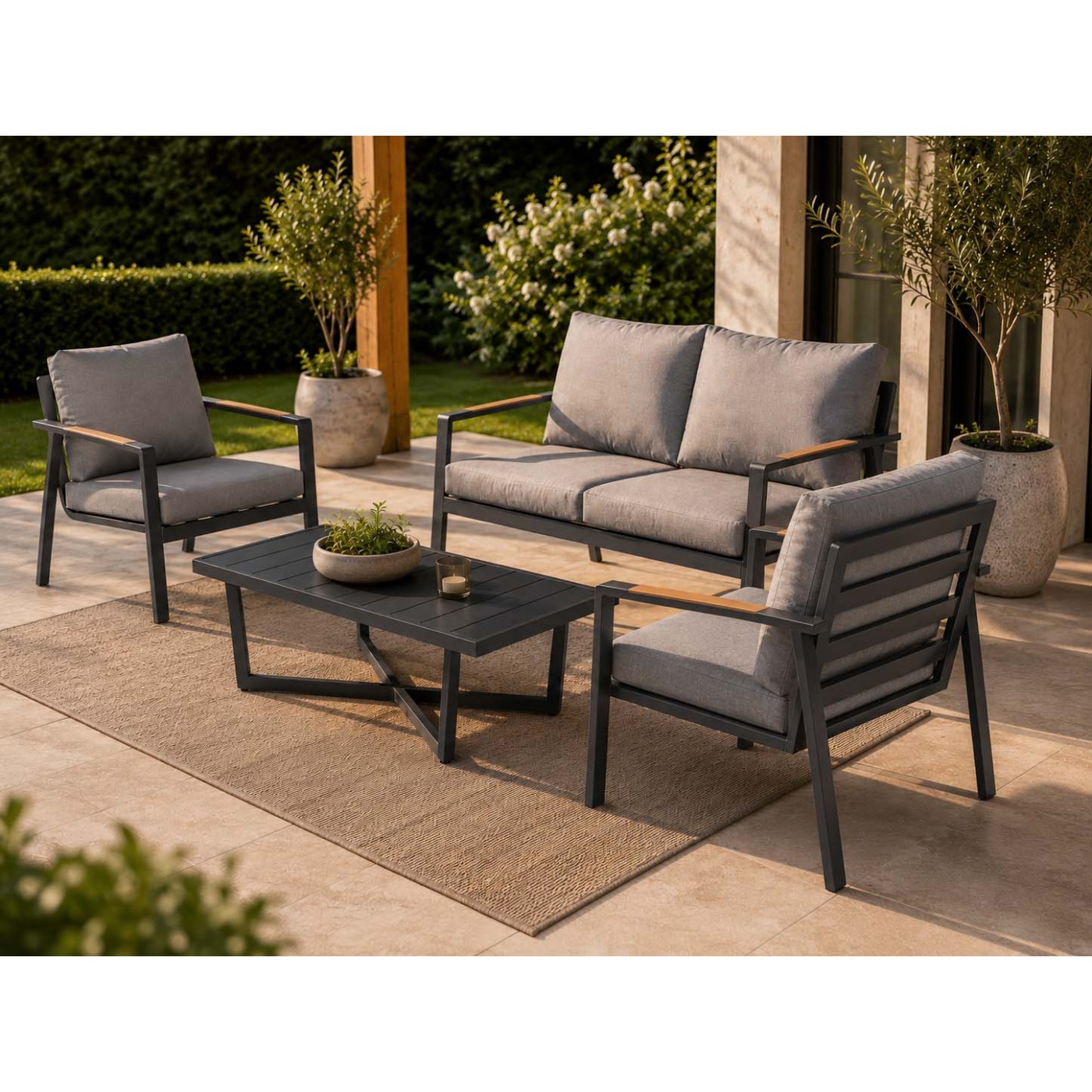 Aluminum Garden Furniture Sofa + Two Armchairs + Table