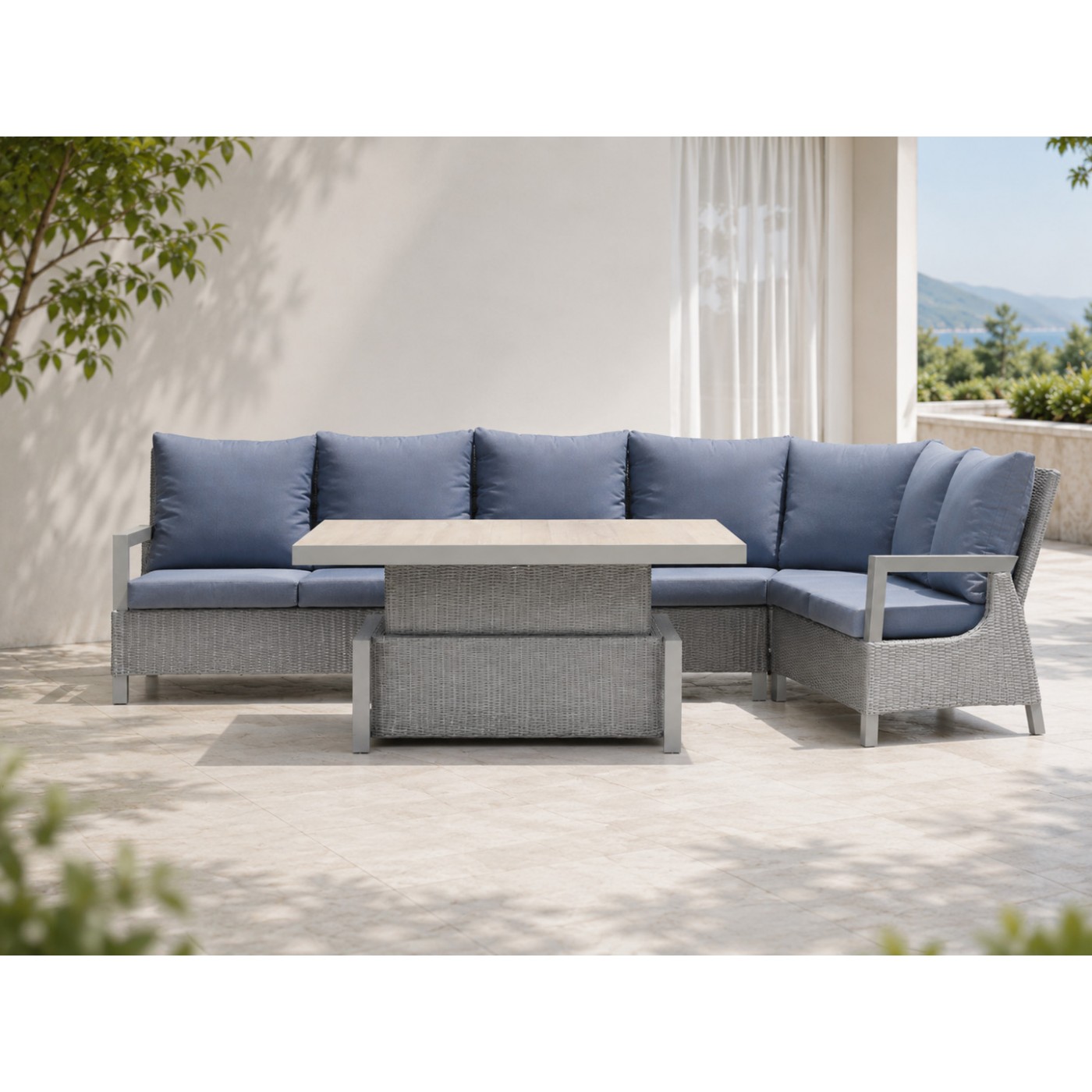 Garden Furniture Rattan Corners + Adjustable Table with Cera