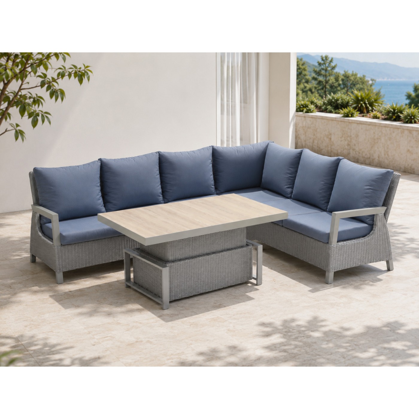 Garden Furniture Rattan Corners + Adjustable Table with Cera