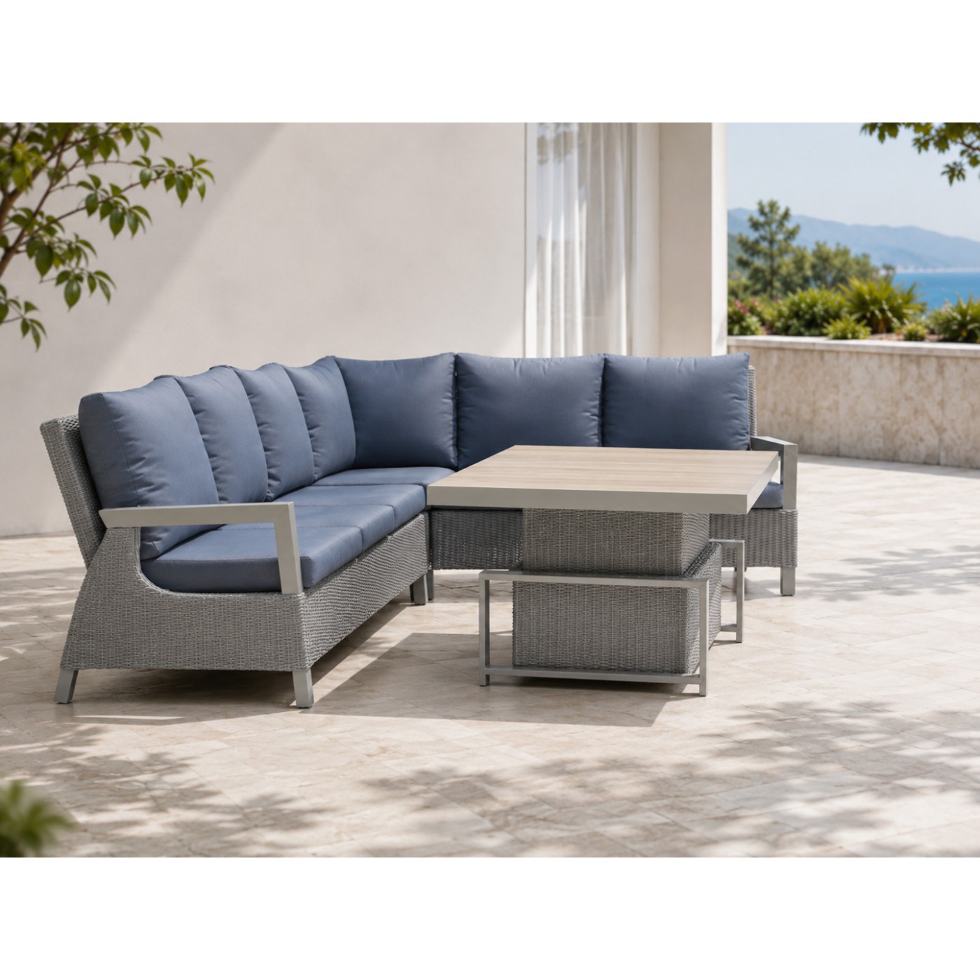 Garden Furniture Rattan Corners + Adjustable Table with Cera