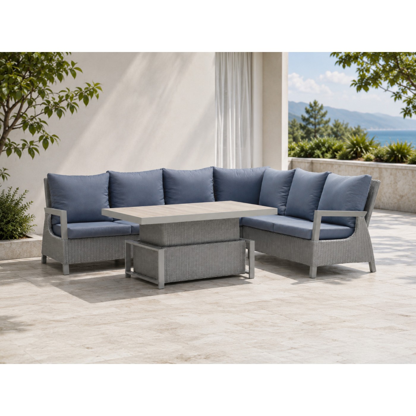 Garden Furniture Rattan Corners + Adjustable Table with Cera