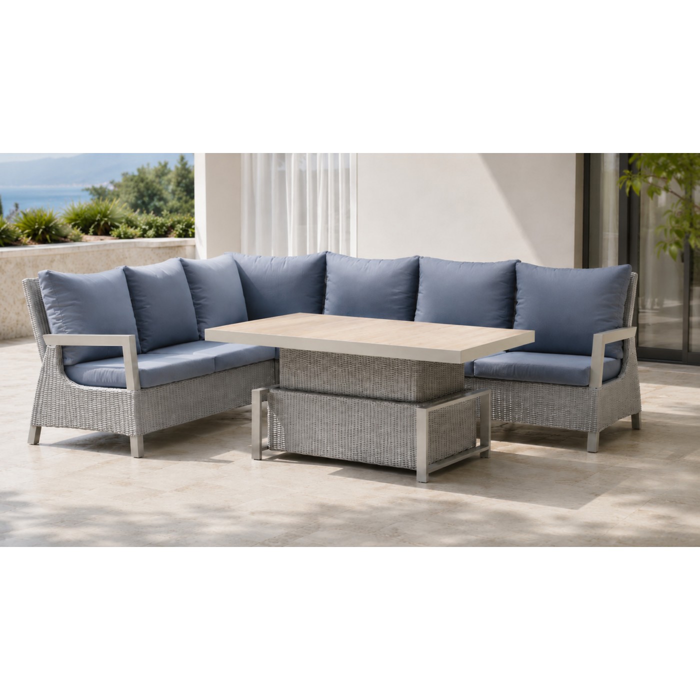 Garden Furniture Rattan Corners + Adjustable Table with Cera