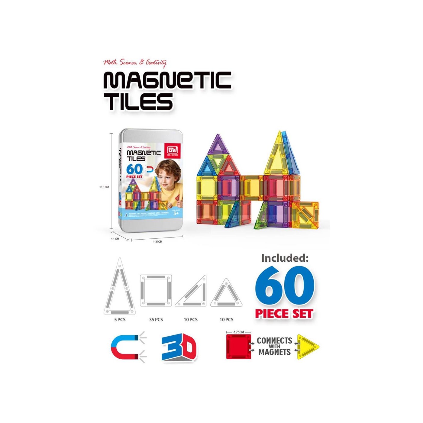 Magnetic Bricks Set 60el. + Box
