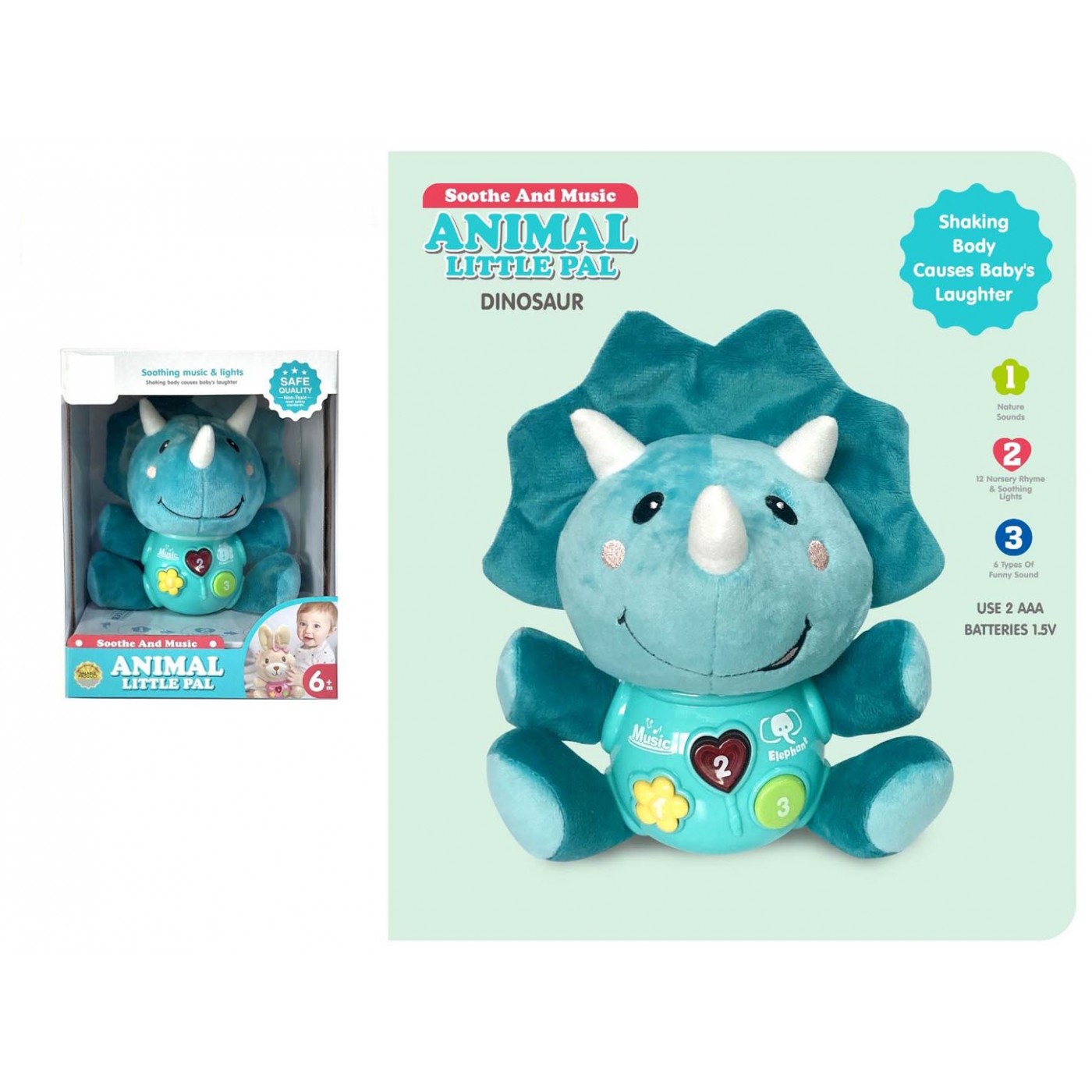 Soft Interactive Dino Blue with Lights and Sound Function