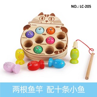 Wooden Handball Game Kitten Catching Fish