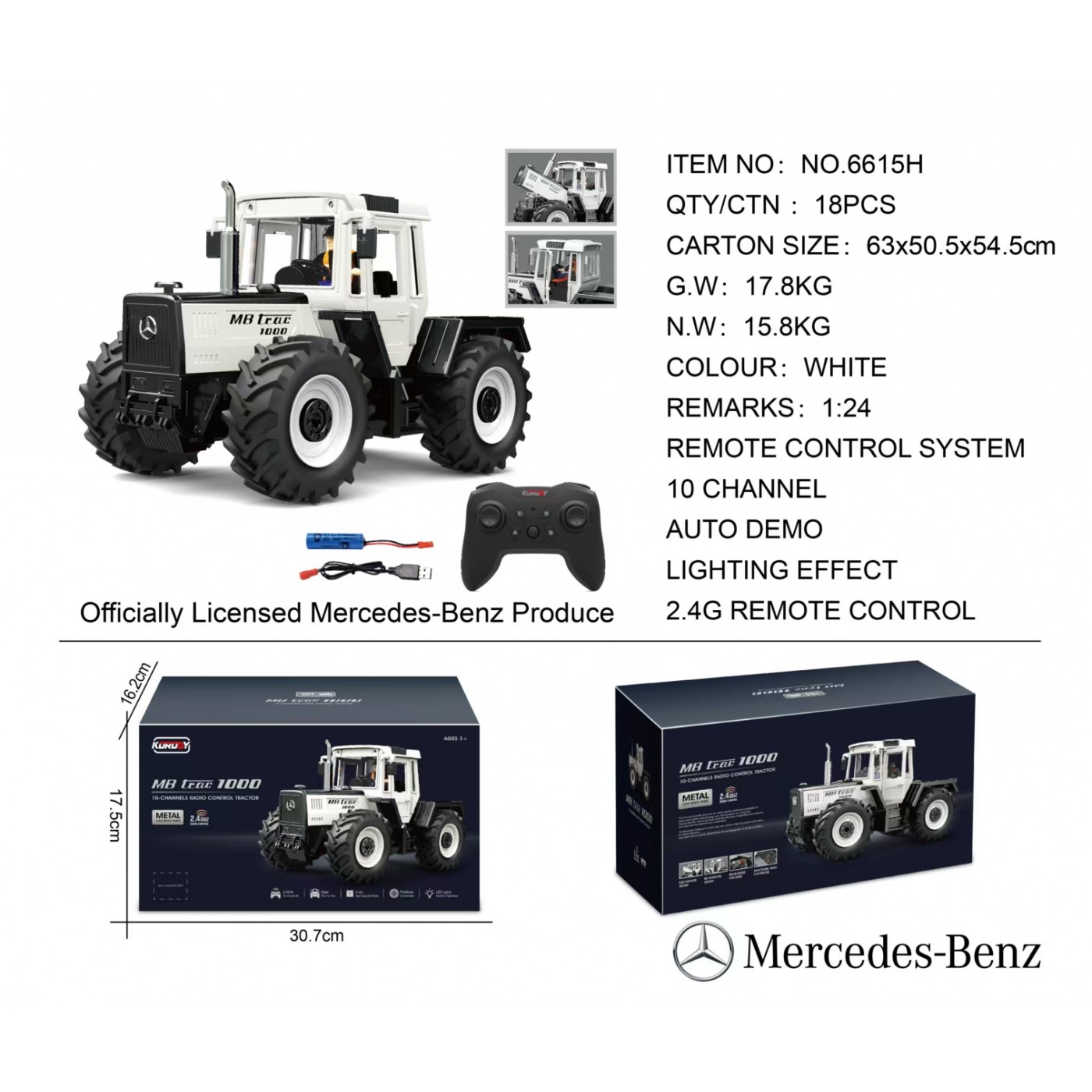 Tractor White 1:24 with remote control Mercedes Benz