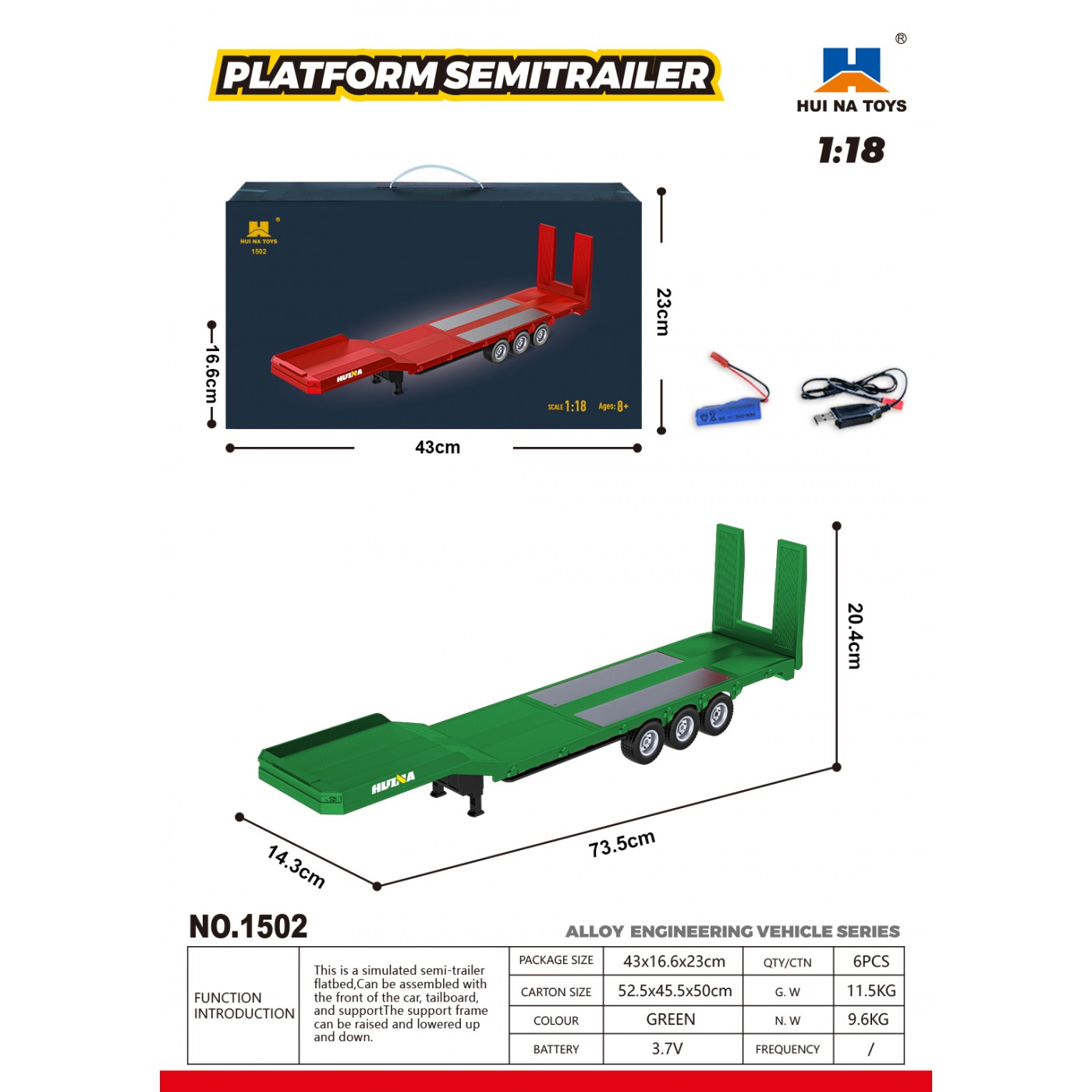 1:18 Scale Green Lorry Semi-Trailer