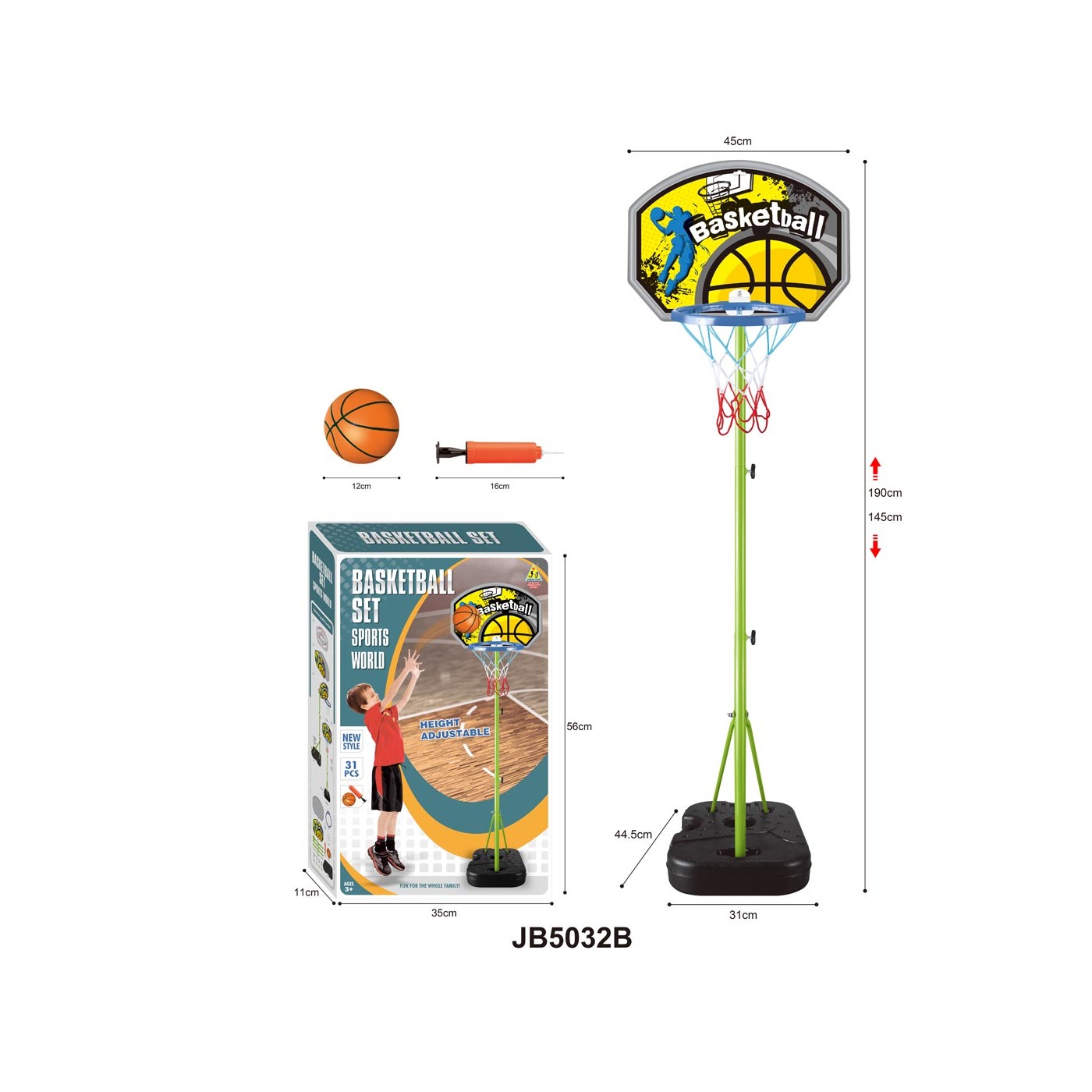 Adjustable Green Basketball Hoops + Accessories