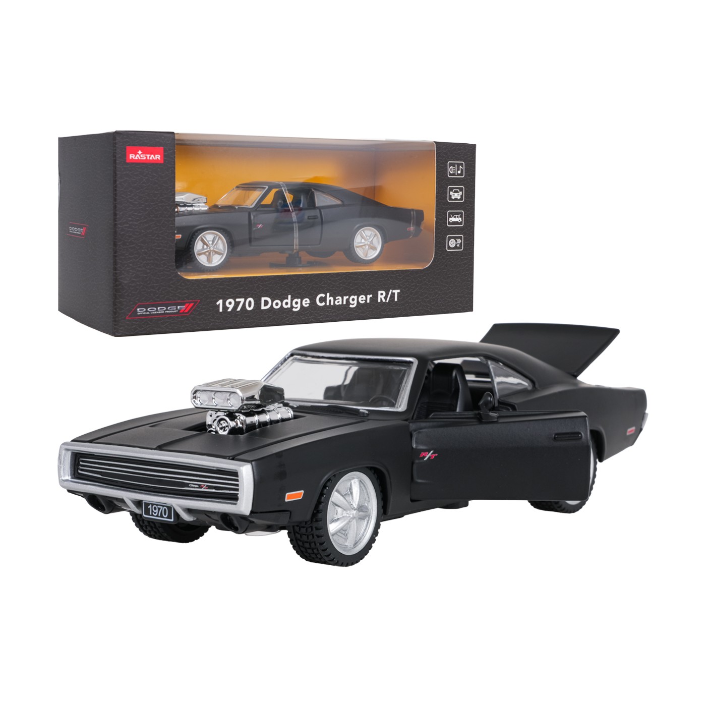 Metal Car 1:36 1970 Dodge Charger R/T Black RASTAR