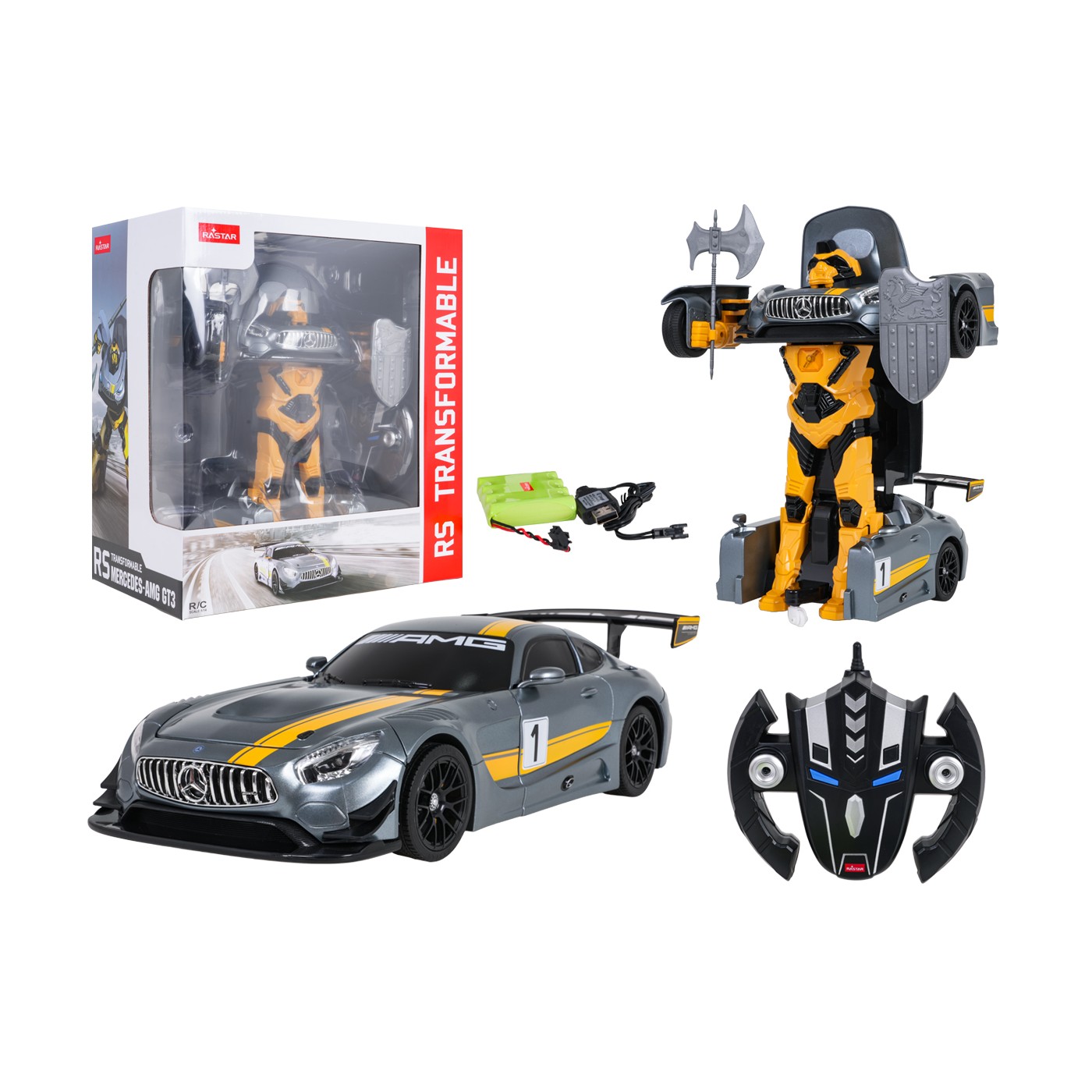 Car/Robot 2in1 R/C 1:14 Mercedes-AMG GT3 Gray RASTAR
