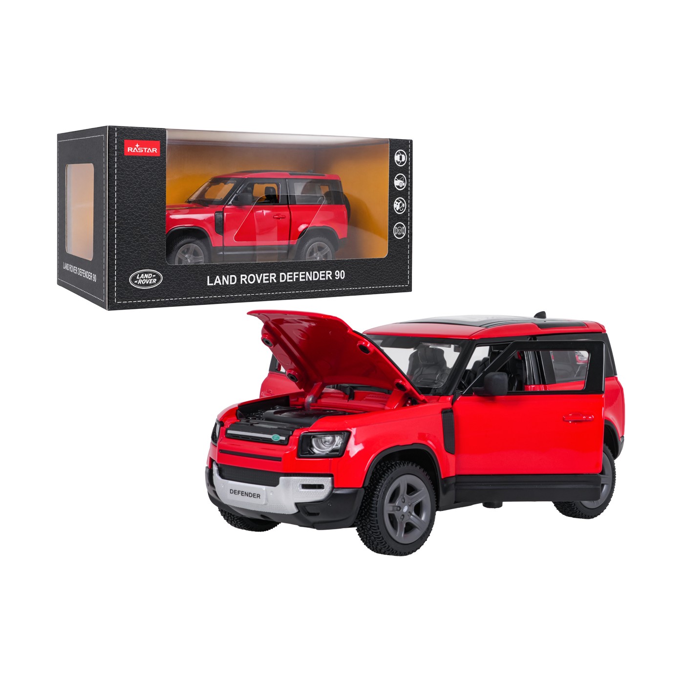 Metal Car 1:24 Land Rover Defender 90 Red RASTAR