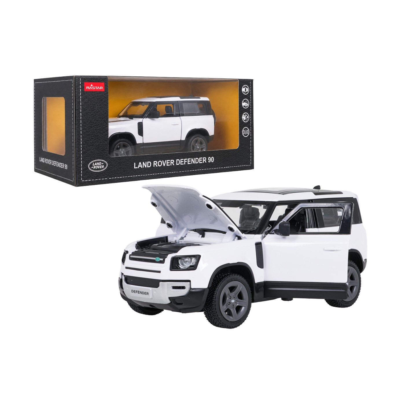 Metal Car 1:24 Land Rover Defender 90 White RASTAR