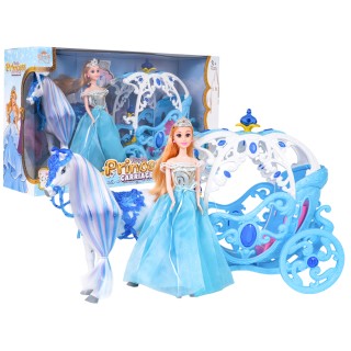 Blue coach with white horse + princess doll